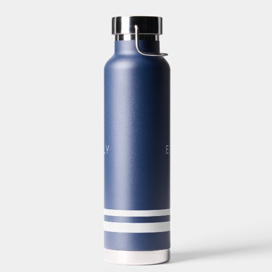 Moderne minimalistische marineblauw witte strepen waterfles (Links)