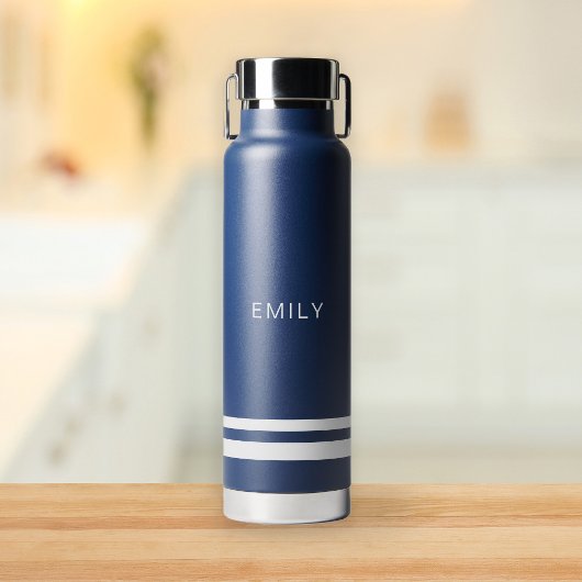 Moderne minimalistische marineblauw witte strepen waterfles