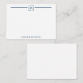 Moderne minimalistische marineblauwmonogram vierka notitiekaartje (Voorkant / Achterkant)