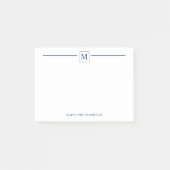 Moderne minimalistische marineblauwmonogram vierka post-it® notes (Voorkant)