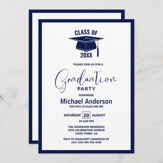 Moderne minimalistische marinier Blue Graduation P Kaart (Voorkant / Achterkant)