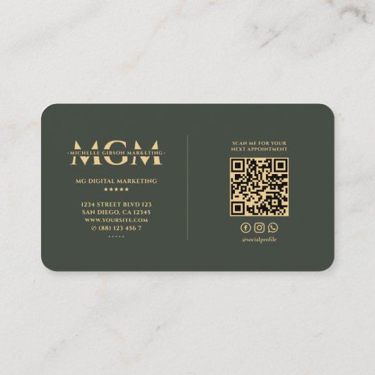 Moderne minimalistische marketing groen monogram Q Visitekaartje (Achterkant)