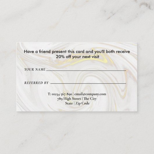 Moderne minimalistische marmer aanbevelingskaartje (Achterkant)