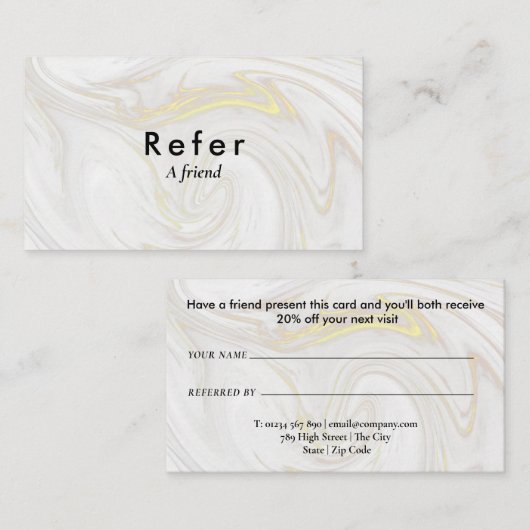 Moderne minimalistische marmer aanbevelingskaartje (Voorkant / Achterkant)