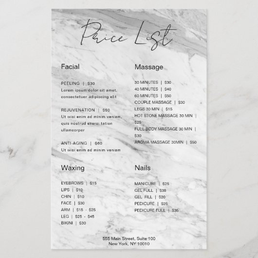 Moderne minimalistische marmer Business Price List Flyer (Voorkant)