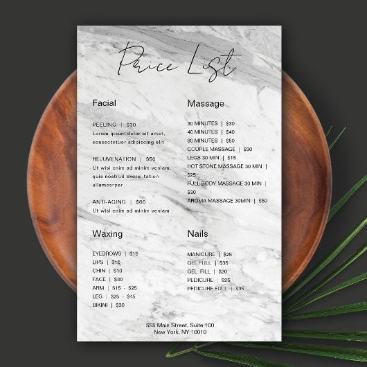 Moderne minimalistische marmer Business Price List Flyer