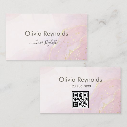 Moderne minimalistische marmeren textuur roze goud visitekaartje (Voorkant / Achterkant)