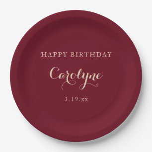 Moderne Minimalistische Maroon Verjaardag Papieren Bordje