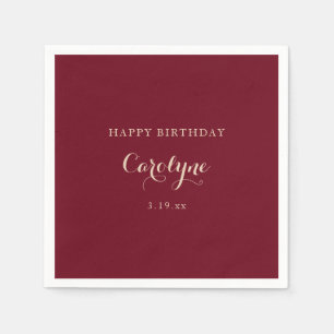 Moderne Minimalistische Maroon Verjaardag Servet