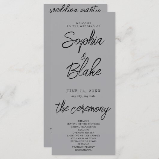 Moderne minimalistische mat zilveren bruiloft prog (Voorkant / Achterkant)