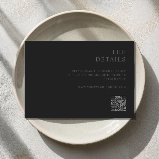 Moderne minimalistische mat zwart bruiloft informatiekaartje