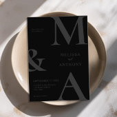 Moderne minimalistische mat zwart bruiloft kaart