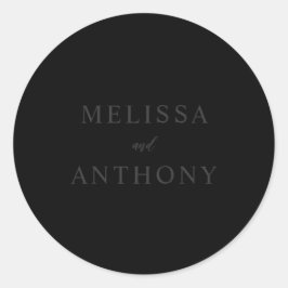 Moderne minimalistische mat zwart bruiloft ronde sticker