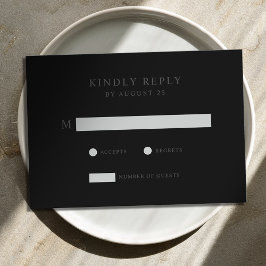 Moderne minimalistische mat zwart bruiloft RSVP kaartje