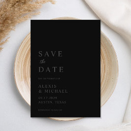 Moderne minimalistische mat zwart bruiloft save the date