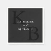 Moderne Minimalistische Mat Zwart Monogram Huwelij Servet (Voorkant)