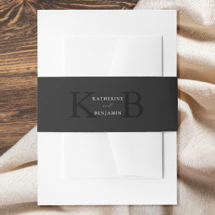 Moderne Minimalistische Matte Zwart Monogram Huwel Uitnodigingen Wikkel