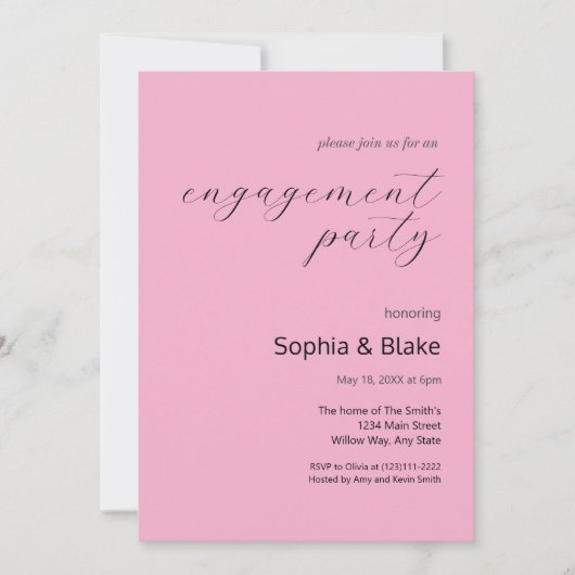 Moderne minimalistische Mauve Pink Engagement Part Kaart (Voorkant)