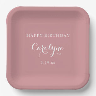 Moderne Minimalistische Mauve Verjaardag Papieren Bordje