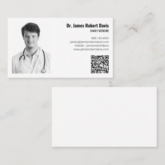 Moderne Minimalistische Medische Arts Foto QR-code Visitekaartje (Voorkant / Achterkant)