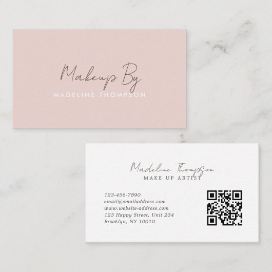 Moderne, minimalistische meisjescode Blush roze QR Visitekaartje (Voorkant / Achterkant)