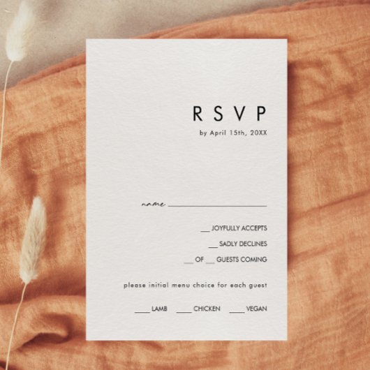 Moderne minimalistische menu keuze RSVP-kaart