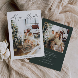Moderne Minimalistische Merry and Bright Groene Fo Feestdagenkaart