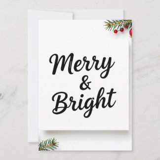 Moderne Minimalistische Merry & Bright Script Foto Feestdagenkaart