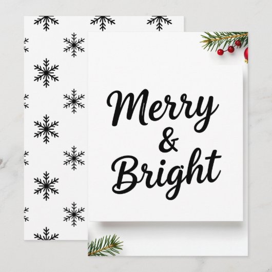 Moderne Minimalistische Merry & Bright Script Foto Feestdagenkaart (Voorkant / Achterkant)