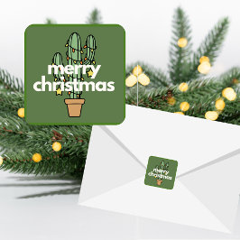 Moderne Minimalistische Merry Cactus Kerststickers Vierkante Sticker