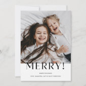 Moderne Minimalistische Merry Zwart-wit Foto Feestdagenkaart (Voorkant)