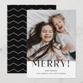 Moderne Minimalistische Merry Zwart-wit Foto Feestdagenkaart (Voorkant / Achterkant)