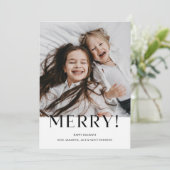Moderne Minimalistische Merry Zwart-wit Foto Feestdagenkaart (Staand voorkant)