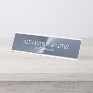 Moderne Minimalistische Metallic Blau Functietitel Bureau Naambordje