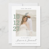 Moderne Minimalistische Mint Green Script Trouwfot Save The Date (Voorkant)