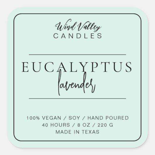 Moderne minimalistische mint groene kaars label (Voorkant)