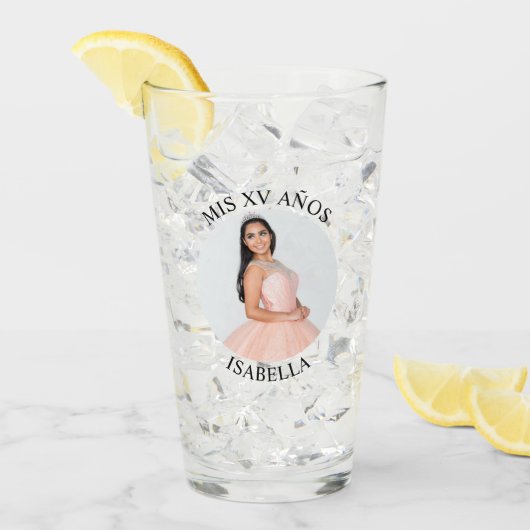 Moderne Minimalistische Mis XV Años Cirkelfoto Glas (Voorkant ijs)