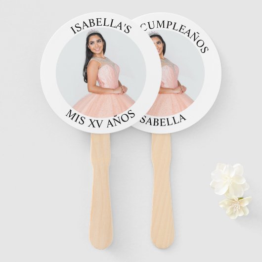 Moderne minimalistische Mis XV Años ronde foto Handwaaier (Voorkant en achterkant)