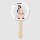 Moderne minimalistische Mis XV Años ronde foto Handwaaier (Voorkant)