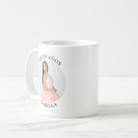 Moderne minimalistische Mis XV Años ronde foto Koffiemok (Voorkant links)