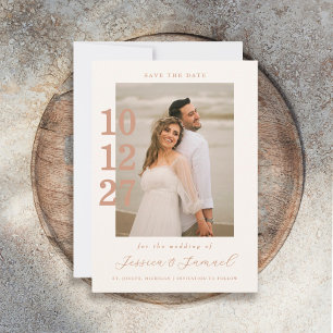 Moderne Minimalistische Mocha Script Foto Bruiloft Save The Date