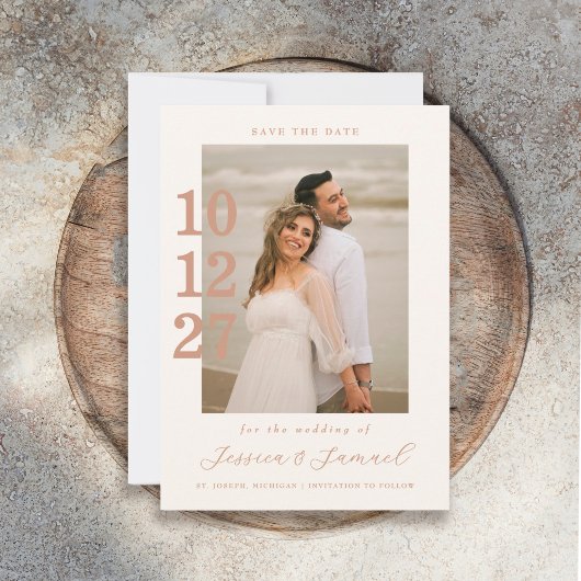 Moderne Minimalistische Mocha Script Foto Bruiloft Save The Date