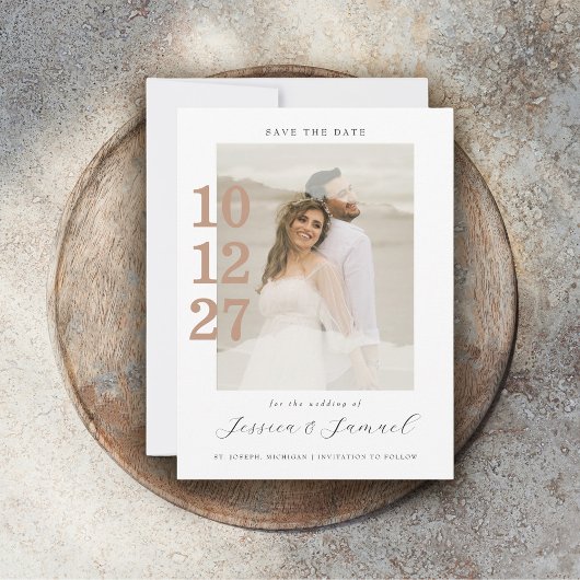Moderne minimalistische Mocha Script foto bruiloft Save The Date