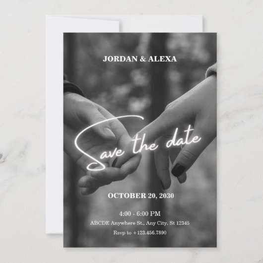 Moderne minimalistische monochrome handjes bruilof save the date (Voorkant)