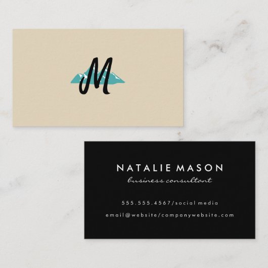 Moderne minimalistische Monogram Berg Logo Visitekaartje (Voorkant / Achterkant)