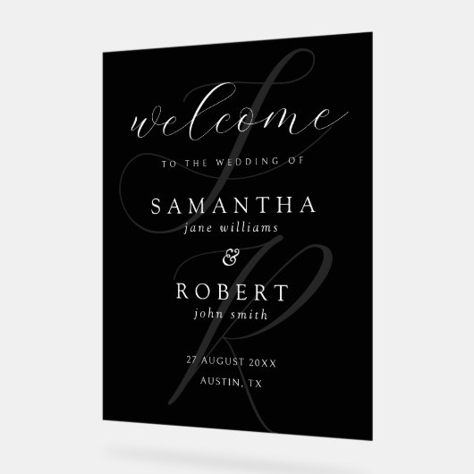 Moderne minimalistische Monogram Black Wedding Wel Acryl Bord (Hoek)