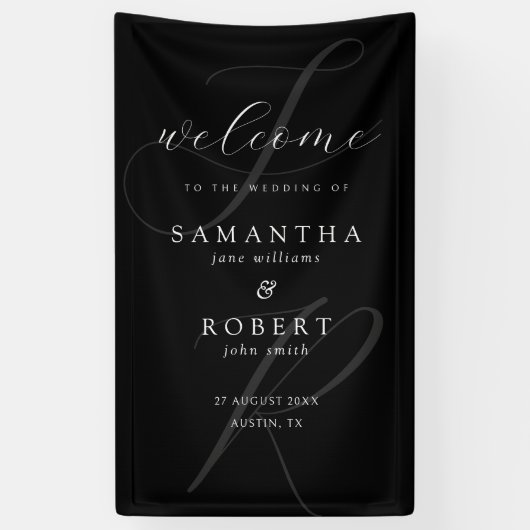 Moderne minimalistische Monogram Black Wedding Wel Spandoek (Verticaal)