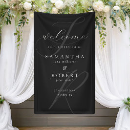 Moderne minimalistische Monogram Black Wedding Wel Spandoek