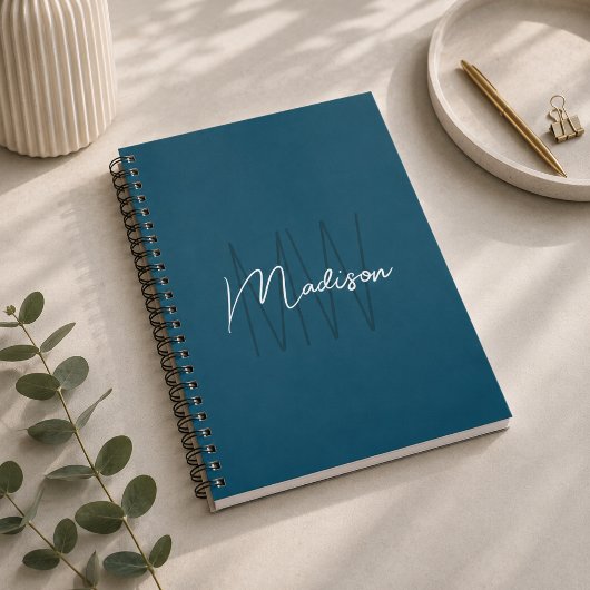 Moderne Minimalistische Monogram Blauw Notitieboek