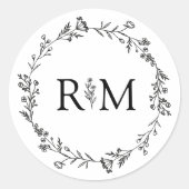 Moderne minimalistische monogram botanische bruilo ronde sticker (Voorkant)